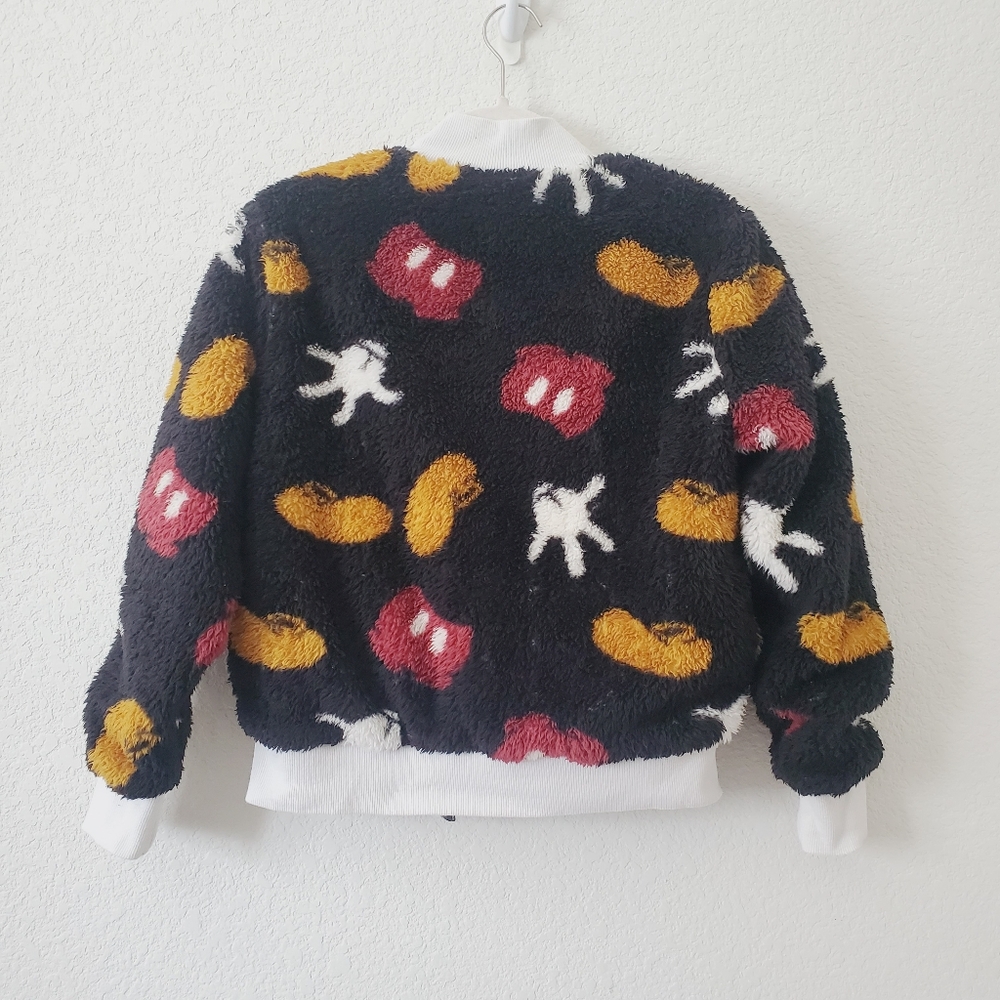 Disney Store Black Mickey Soft Teddy Fleece Zip Up Crop Bomber Sweater Jacket XS - Picture 4 of 15